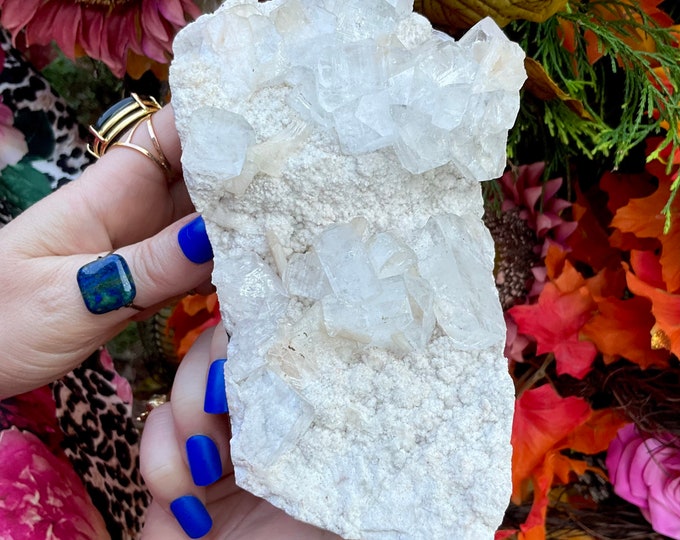 Apophyllite Zeolite Crystal Cluster ~ Large 2 Lb. 10 oz. ~ 7" Long Stunning Sparkling Crystal Specimen ~ Loaded with Cubic White Crystals