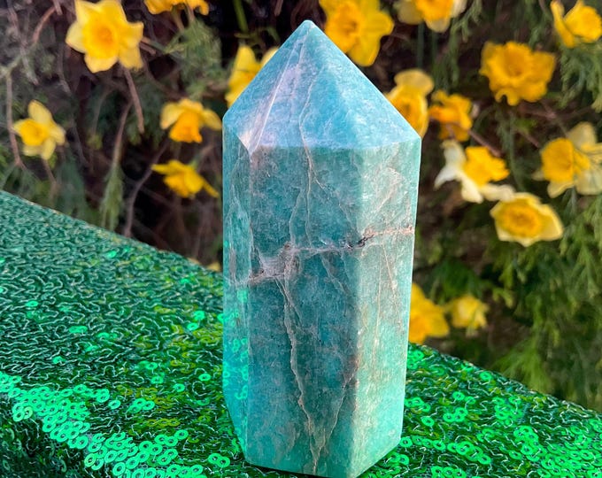Amazonite Crystal Generator ~ 8 oz. ~ 3 1/2" Tall ~ Throat Chakra Reiki Healing Altar Display ~ Blue Green Colors ~ Fast & Free Shipping ~