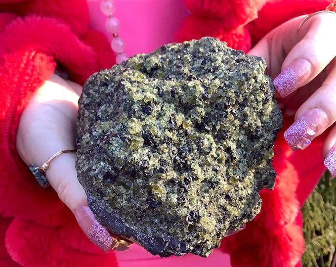 Peridot Crystal Cluster ~ Large 2 lb. ~ 4" Long ~ Reiki Display ~ Green Peridot on Natural Matrix ~ Mineral Specimen ~ Fast & Free Shipping