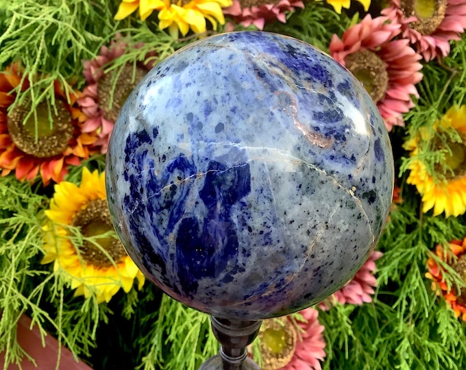 Sodalite Crystal Ball ~ Large 4 lb. 8 oz. ~ 4" Polished Sphere ~ Royal Blue Swirling Colors ~ Reiki, Altar Display ~ Fast & Free Shipping