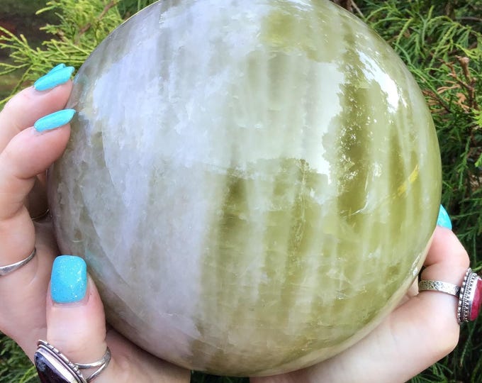 Citrine Crystal Ball ~ Large 11 Lb 5 oz. ~ 6" Wide ~ Smokey Quartz Inclusions ~ White Bands ~ Natural Golden Color ~ Metaphysical Home Decor