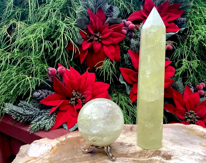 Citrine Crystal Generator and Ball with Stand ~ Crystal Gift Set ~ Tower and Sphere Display Set ~ Free Gift-Wrapping ~ Fast Shipping