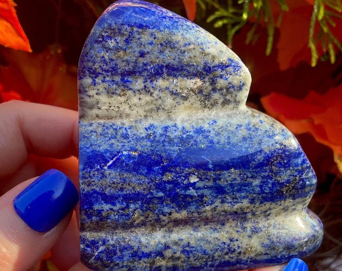 Lapis Lazuli Freeform Crystal ~ Large 9 oz. ~ 3" Long ~ Sparkling Deep Blue Color Stone ~ Reiki, Altar Display ~ Polished to Perfection