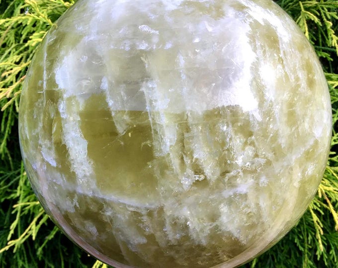Citrine Crystal Ball ~ 10 Lb. 12 oz. ~ 6 " Wide ~ Beautiful Banded Golden Polished Quartz Sphere Display~ Glowing Gold Color ~ White Stripes