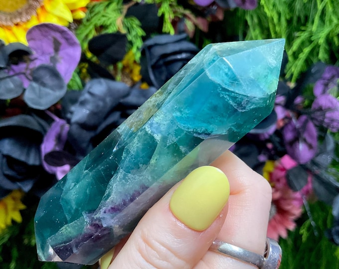 Rainbow Fluorite Double Terminated Wand ~ Large 4.5 oz. ~ 4" Long ~ Blue, Green, Purple ~ Fast & Free Shipping, USA + Global Shipping