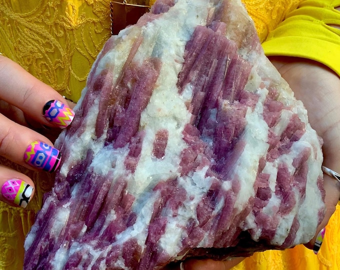 Pink Tourmaline in Quartz Crystal Cluster ~ Large 4 Lb. 4 oz. ~ 7" Long ~ Colorful Gemmy Rubellite Bands on Matrix