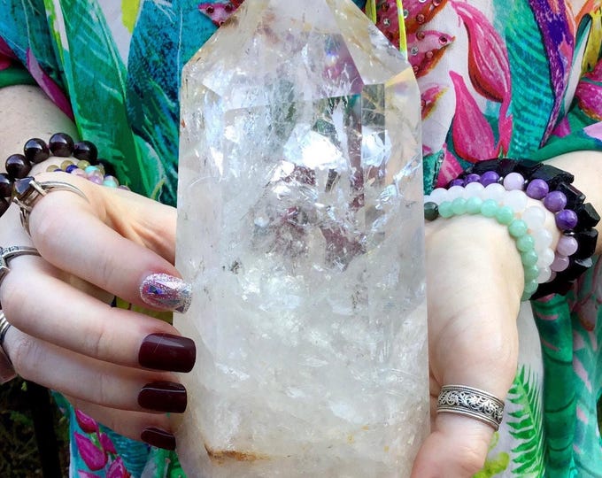 Clear Quartz Crystal Generator ~ Large 2 lb. 12 oz. Tower ~ 6 1/2" Tall ~ Sparkling Inclusions ~ White Clouds ~ Fast & Free Shipping