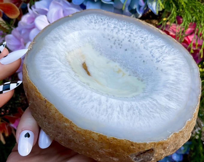CLEARANCE! ~ Agate & Quartz Crystal Bowl ~ Large 1 Lb. 12 oz. ~ 5" Wide ~ Natural Polished Mineral Gemstone Jewelry Dish ~ Altar Display