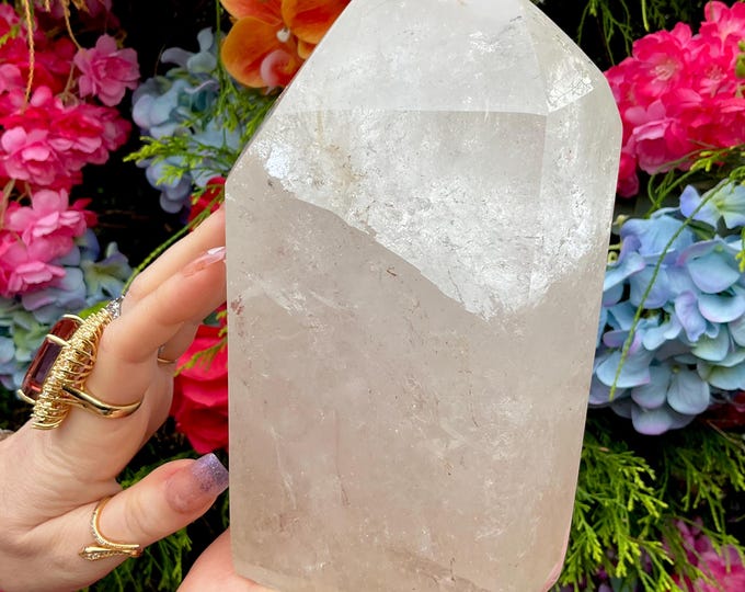 Clear Quartz Twin Flame Crystal Generator ~ Large 6 lb. 9 oz. ~ 7" Tall ~ Double Point Tower ~ Sparkly Rainbow Inclusions ~ Free Shipping
