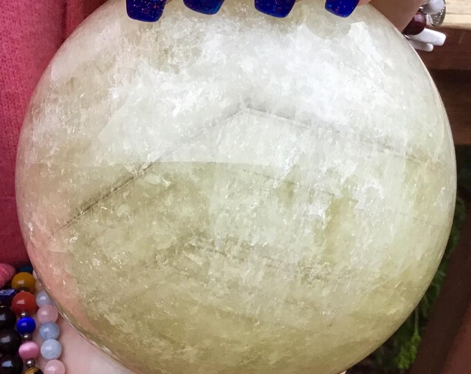 Citrine Crystal Ball ~ Large 5 lb. 4 oz. ~ 4 1/2" Wide Polished Sphere ~ Black Phantom Prism Inclusions ~ Rainbows ~ Fast & Free Shipping