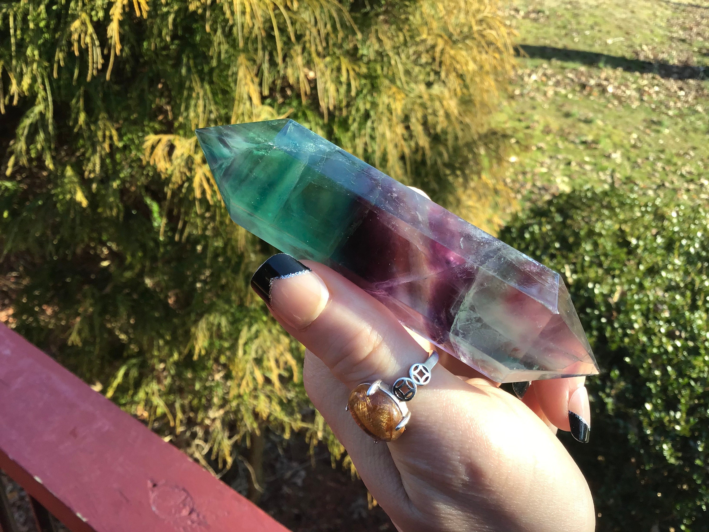 Terminated Colorful Fluorite Double Terminated Large 4.7 oz. Wand ~ 4 Long ~ Beautiful ...