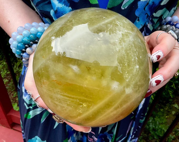 Citrine Crystal Ball ~ Large 9 Lb. 2 oz. ~ 5 1/2" Wide ~ Natural Golden Yellow Colors ~ Solar Plexus Chakra Reiki Altar Display ~ Home Decor