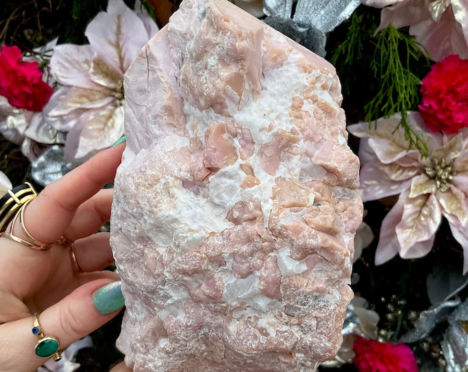 Pink Opal Crystal Generator/Cluster ~ Large 3 lb. 15 oz. ~ 6 1/2" Tall ~ Sparkling Pink & White Colors, Meditation Stone ~ Free Shipping USA