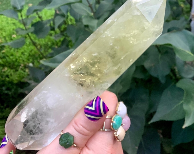 Citrine Phantom Clear Quartz Crystal Wand ~ Large 12 oz.~ 7" Long ~ High Altitude Himalayan Double Point ~ Clear Yellow Color