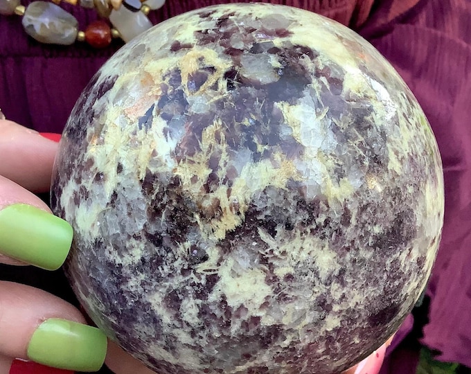 Lepidolite Crystal Ball ~ Large 2 Lb. ~ 4" Wide Sphere ~ Sparkling Lilac Colors ~ Natural Home Decor ~ Free & Fast Shipping from U.S.A. ~