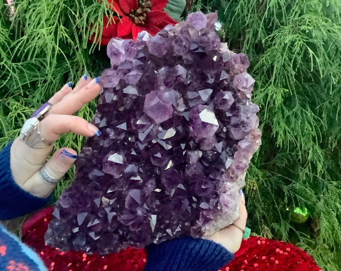 Amethyst Crystal Cluster ~ Large 7 lb. 11 oz. ~ 10" Long ~ Reiki Display ~ Purple Quartz Points ~ Big Specimen ~ Fast & Free Shipping