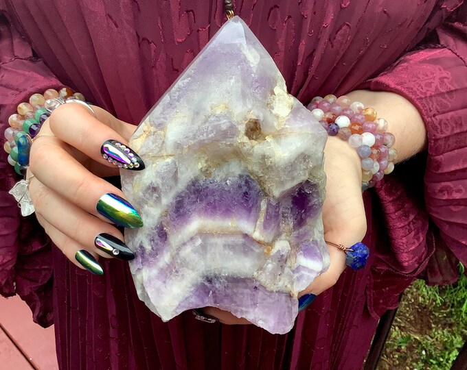 Chevron Amethyst Crystal Point ~ Large 3 Lb. 12 oz. ~ 6" Long ~ Gorgeous Purple Quartz DIsplay Specimen ~ Fast & Free Shipping, USA