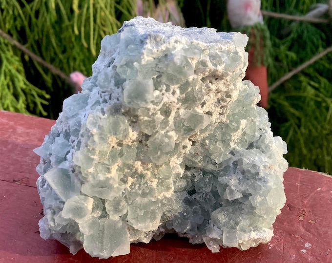 Blue Fluorite Crystal Cluster ~ 8.5 oz. ~ 3" Tall ~ Cubic Formation ~ Reiki, Altar Display ~ Metaphysical Home Decor ~ Fast & Free Shipping