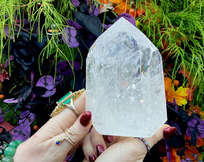 Clear Quartz Crystal Generator ~ 3 Lb. ~ 5" Tall Tower ~ Gem Cut Polished Point ~ Colorful Rainbow Colors ~ Fast & Free Shipping