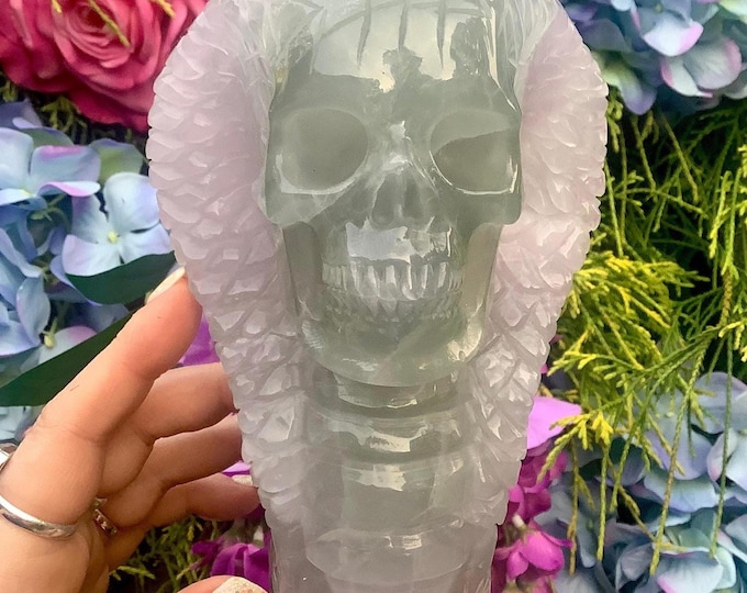 Rainbow Fluorite Cobra Snake Crystal Skull ~ Large 3 Lb. 7 oz. ~ 6" Tall ~ One-of-a-Kind Color ~ Expertly Hand Carved Egyptian Sculpture