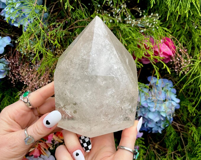 Clear Quartz Crystal Generator ~ Large 2 lb. 8 oz. ~ 5" Tall Tower ~ White Clouds ~ Sparkling Rainbow Inclusions ~ Fast Shipping TARIFF FREE