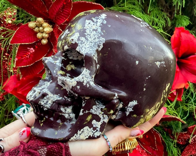 Electric Green and Red Jasper Crystal Skull ~ Large 8 Lb ~ 7" Long ~ Stunning Metaphysical Home Decor ~ Altar Display ~ Fast & Free Shipping
