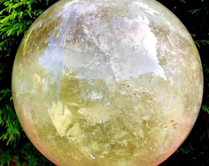 Citrine Crystal Ball ~ Large 9 Lb. ~ 5" Wide ~ Natural Yellow Color ~ Sparkling Rainbow Prism Inclusions ~ Solar Plexus Chakra Altar Display