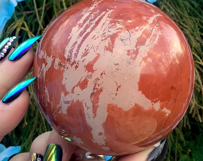 Red Jasper Crystal Ball ~ Large 2 Lb. 3 oz. ~ 3 1/2" Wide ~ Crystal Sphere ~ Feng Shui, Reiki, Altar Display ~ Fast & Free Shipping
