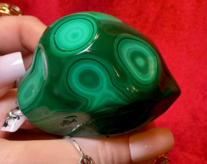 Malachite Freeform Crystal Stone 8.5 oz. ~ 2 1/2" Long ~ Swirling Bullseye Patterns