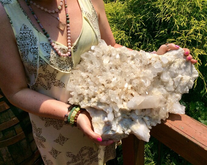 Clear Quartz Crystal Cluster ~ Large 27 lb. ~ 20" Long ~ Massive Centerpiece Display ~ Elegant, Natural Home Decor ~ Fast & Free Shipping