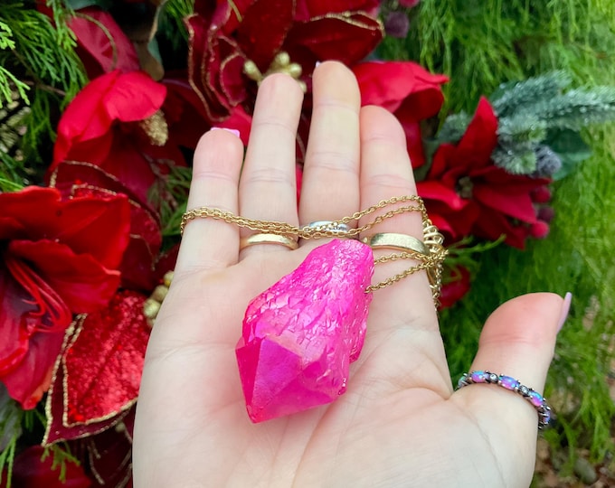 Aura Quartz Crystal Necklace ~ 2 " Long ~ One-of-a-Kind Natural Crystal ~ Sparkling Pink Elestial Quartz ~ Fast & Free Shipping from USA ~