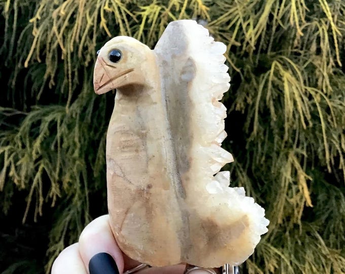 Golden Healer Quartz Crystal Bird Carving ~ Large 8.9 oz. ~ 3" Tall ~ Hand Carved ~ Free Standing Display Sculpture ~ Fast & Free Shipping