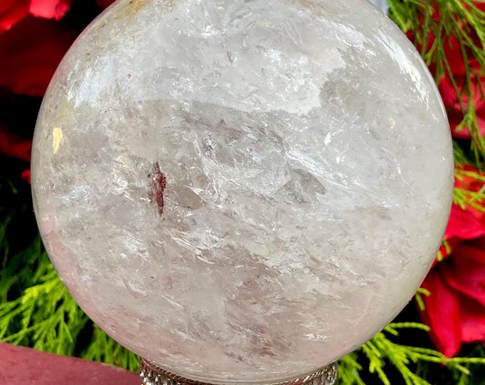 Clear Quartz Crystal Ball ~ 4 Lb. 6 oz. ~ 4" Wide ~ Sparkling Rainbow & Red Phantom Inclusions ~ Metaphysical Home Decor ~ Free Shipping USA
