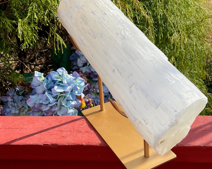 Selenite Crystal on Display Stand ~ Large 9 Lb. 9 oz. ~ 13" Long ~ Beautiful White Shiny Iridescent Gypsum Specimen ~ Fast& Free Shipping