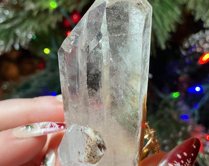 CLEARANCE ~ Clear Quartz Crystal Cluster ~ Gem Cut Twin Points ~ 2 1/2" Long ~ Big 2 oz. ~ Green Chlorite Inclusions, Silver phantoms,