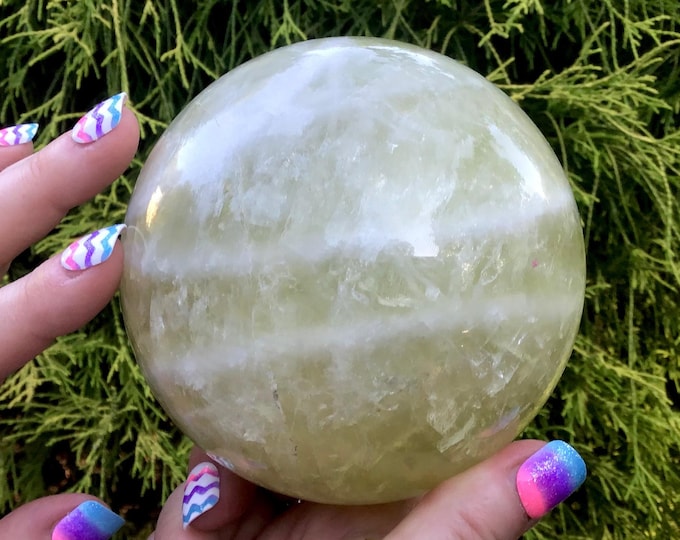 Citrine Crystal Ball ~ Large 2 Lb. 15 oz. ~ 3 1/2" Wide ~ Sparkling Inclusions, White Quartz Bands ~ Natural Yellow Color ~ Free Shipping