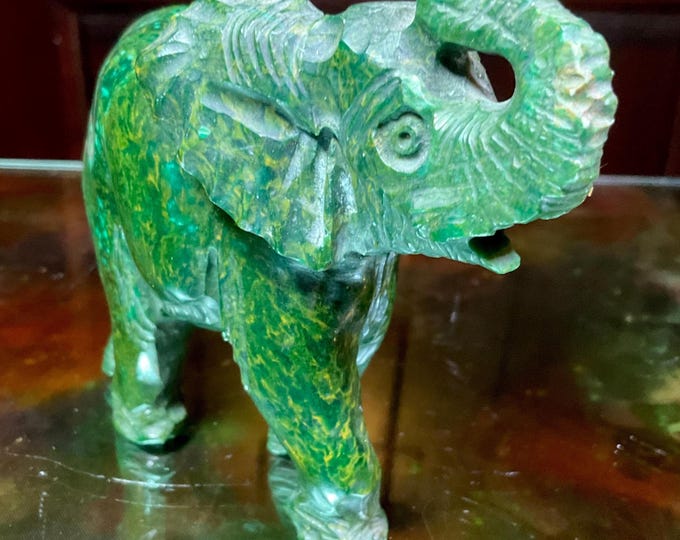 Vintage Hand Carved Verdite Elephant ~ 10 oz. ~ 4" Long ~ Detailed Carving ~ Animal Totem, Altar, Reiki Display ~ Fast & Free Shipping ~