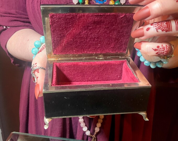 Picasso Jasper Jewelry Box w/ Hinged Lid ~ 4" Long ~ Vintage Hand-Crafted Ural Mountains~ Swirling Gray & Black Colors