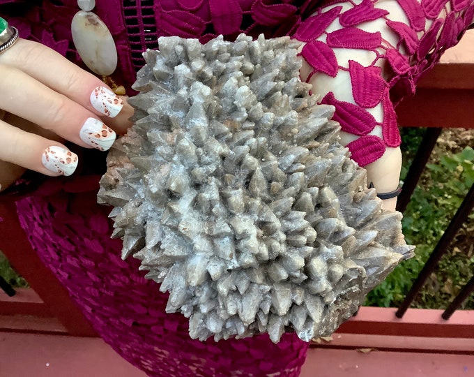 Cave Calcite Crystal Cluster ~ Large 2 Lb. 12 oz. ~ 6" Long ~ Natural Display Mineral On Matrix ~ Sparkling Points ~ Fast & Free Shipping