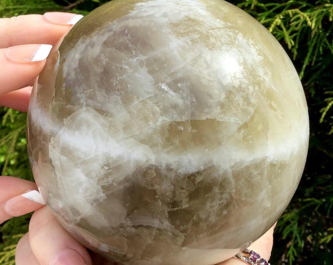 Citrine Crystal Ball ~ Large 2 Lb. 10 oz. ~ 4" Wide ~ Natural Golden Yellow Color ~ White Banded Quartz Lines ~ Sparkling Silver Inclusions