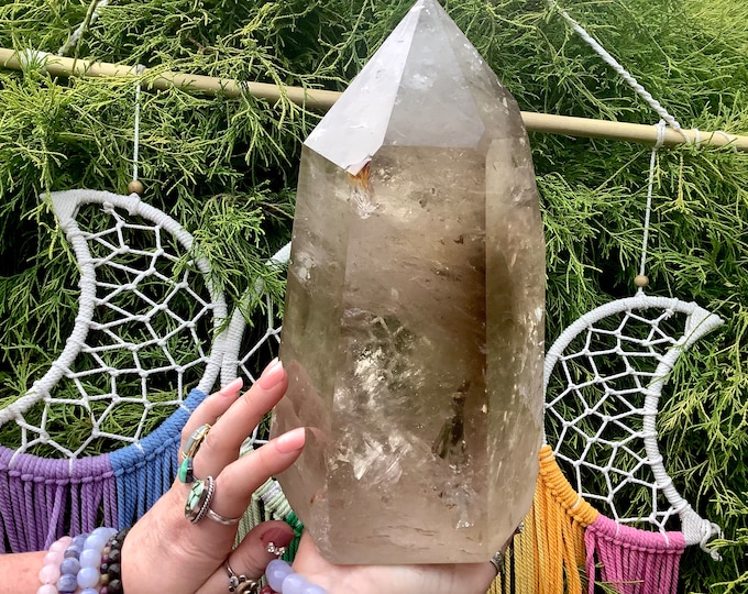 Large Smokey Clear Quartz Crystal Generator Tower: Sparkling Inclusions