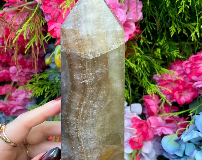 Yellow Fluorite Crystal Generator ~ Large 1 lb. 13 oz. ~ 5 1/2" Tall ~ Swirling Golden Honey Colors ~ Free & Fast Shipping,