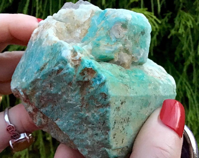 Amazonite Gemstone Crystal Cluster ~ 12 oz. ~ 3" Long ~ Mined in Ethiopia ~ Natural Blue Green Mineral Specimen ~ Fast & Free Shipping