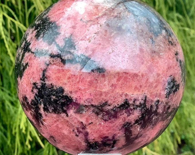 Rhodonite Crystal Ball ~ Large 2 Lb. 4 oz. ~ 3" Wide ~ Pink and Black Colors ~ Reiki, Altar Display ~ Fast & Free Shipping, USA