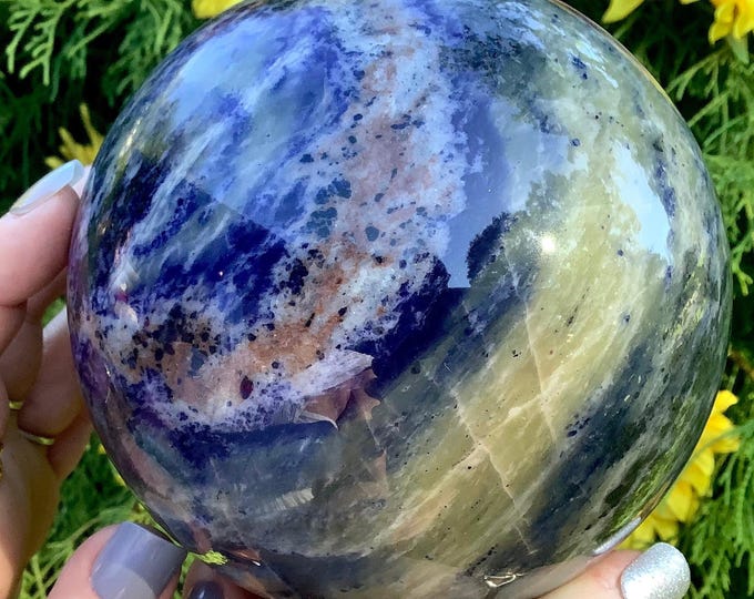 Sodalite Crystal Ball ~ Large 5 lb. 8 oz. Polished Sphere ~ Big 4 1/2" ~ Royal Blue Swirling Colors ~ Reiki, Altar Display ~ Fast Shipping