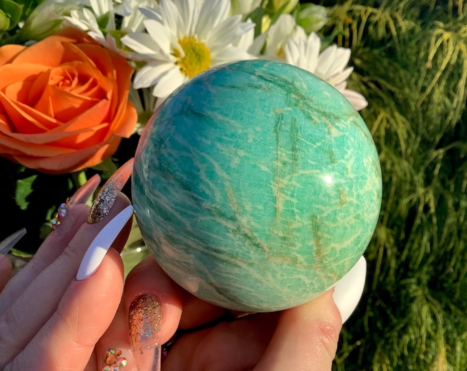 Amazonite Crystal Ball, Polished Mineral Sphere (2.5" Wide)