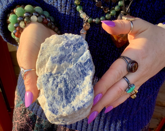 Blue Dumortierite On Quartz Crystal ~ Large 1 Lb. ~ 4" Long ~ Sparkling Blue and White Colors ~ Natural Home Decor ~ Fast & Free Shipping
