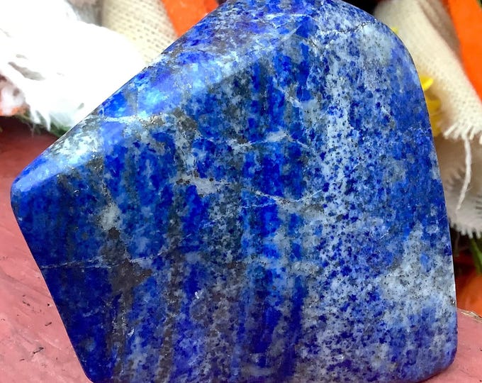 Lapis Lazuli Freeform Crystal ~ Large 14 oz. ~ 3 1/2" Long ~ Sparkling Indigo Blue and Gold ~ Third Eye Chakra Altar Display ~ Meditation