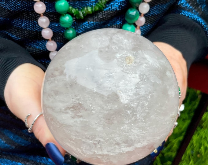 Clear Quartz Crystal Ball ~ Large 2 Lb. 8 oz. Sphere ~ 3 1/2" Wide ~ Home Decor ~ Colorful Rainbow Inclusions   ~ Fast & Free Shipping
