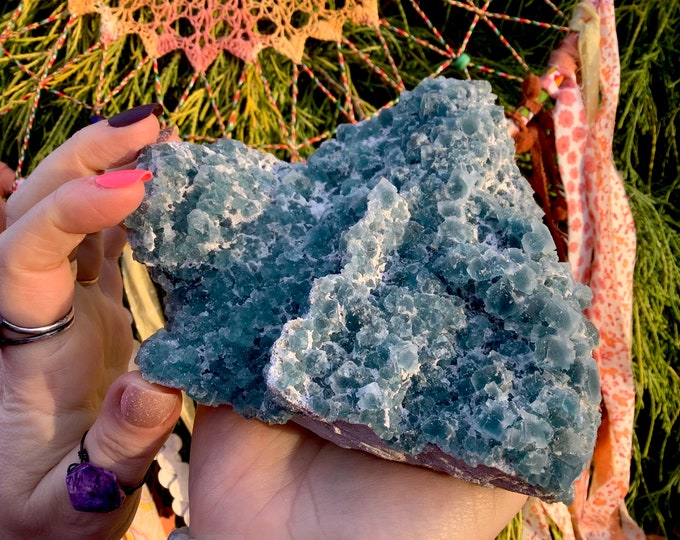 Blue Fluorite Crystal Cluster ~ Large 1 lb. 10 oz. ~ 6" Long ~ Natural Matrix ~ Cubic Formation ~ Fast & Free Shipping from USA + Gift Wrap